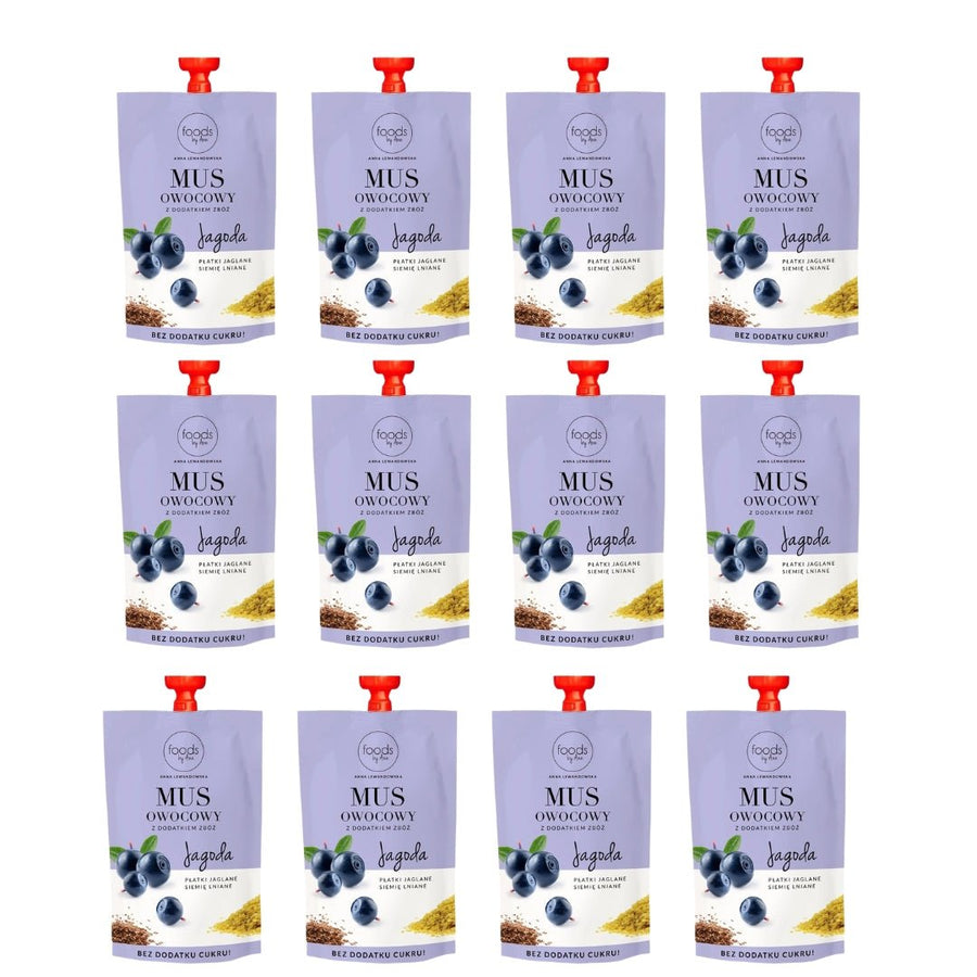 12x Foods by Ann Fruit puree with cereals Blueberry & Millet flakes & Linseed 100g - Foods by Ann - Vesa Beauty