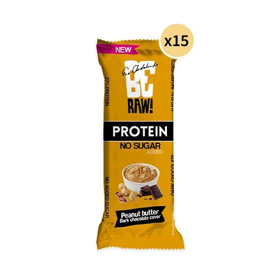 15x Be Raw Protein 27% Bar - Peanut Butter dark chocolate cover 40g - Be Raw - Vesa Beauty