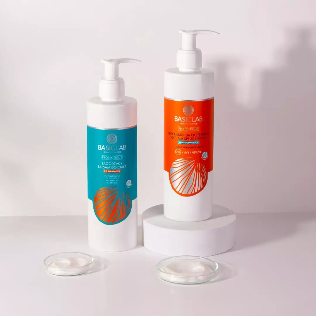 BasicLab SET 2: Body Emulsion SPF50+ 300ml + After - Sun Body Lotion 300ml | Summer Essential for the Body - BasicLab - Vesa Beauty