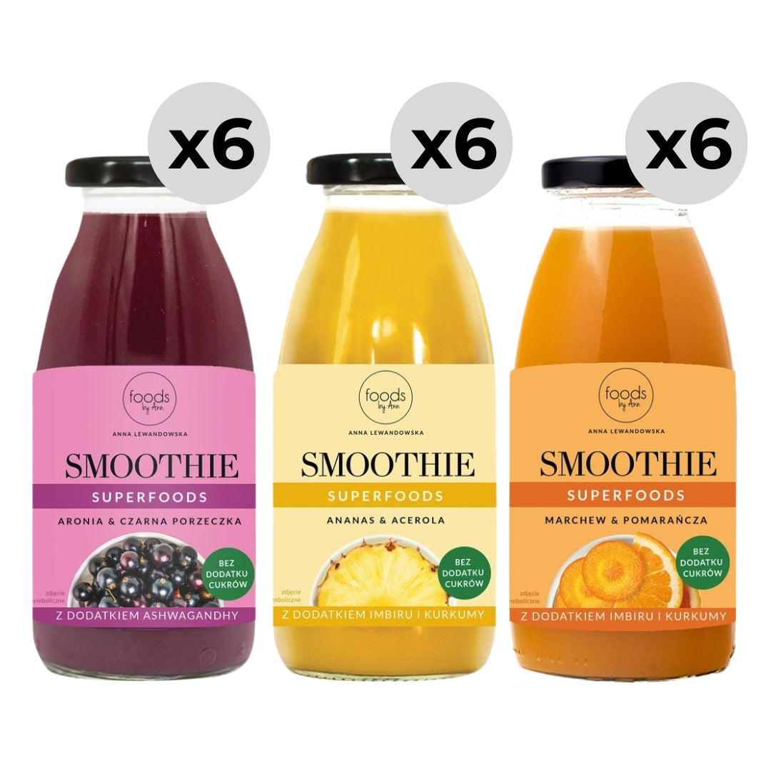 Foods by Ann Smoothie Set: 6x Chokeberry, 6x Pineapple, 6xCarrot 250ml - VESA UK