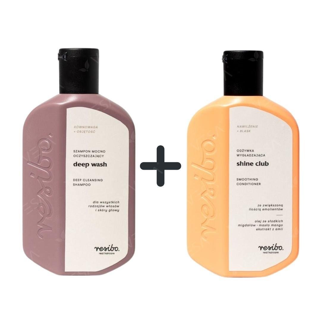 Resibo Set: Deep Wash Cleansing Shampoo + Shine Club Smoothing Conditioner 2x250ml - Resibo - Vesa Beauty