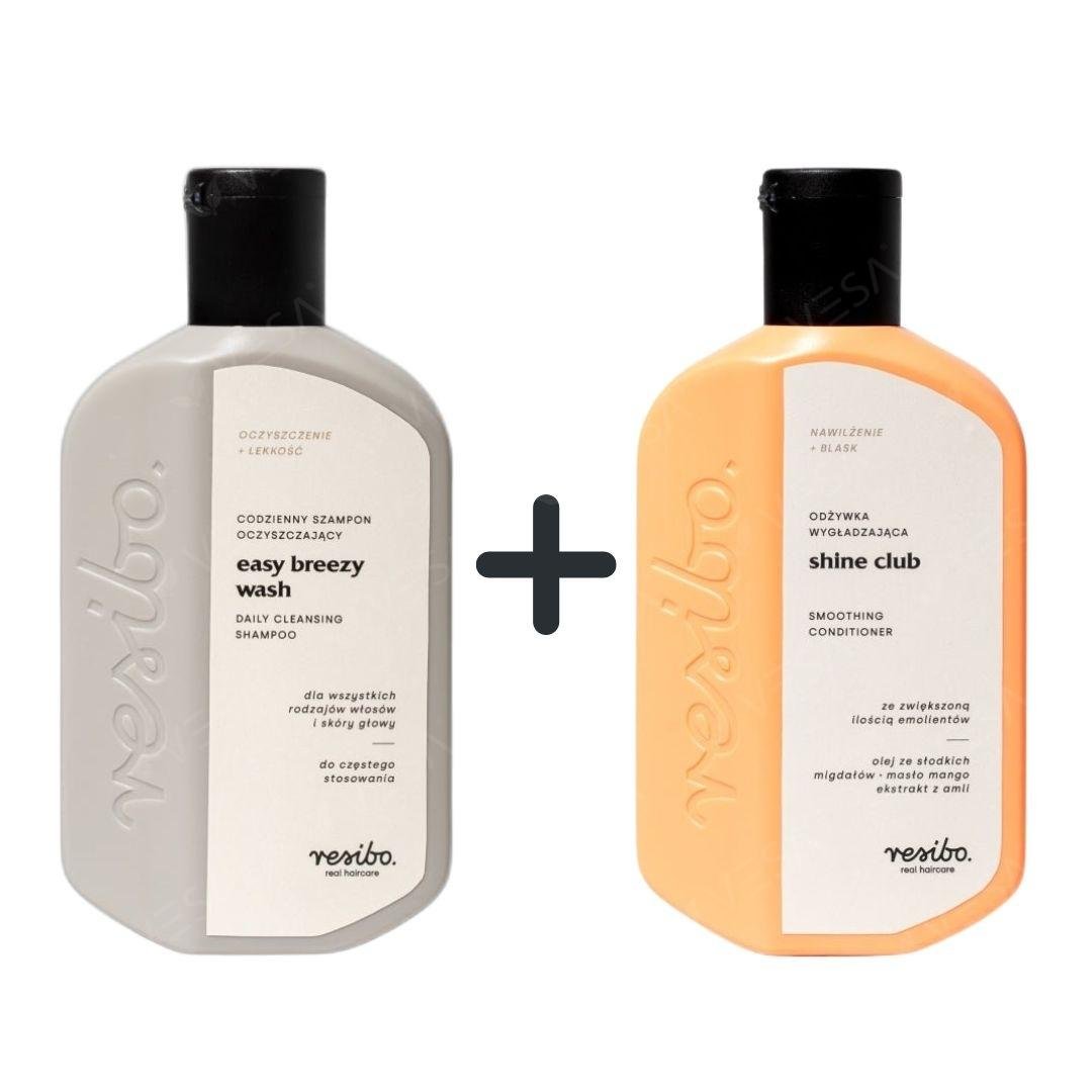 Resibo Set: Easy Breezy Wash Daily Shampoo + Shine Club Smoothing Conditioner 2x250ml - Resibo - Vesa Beauty