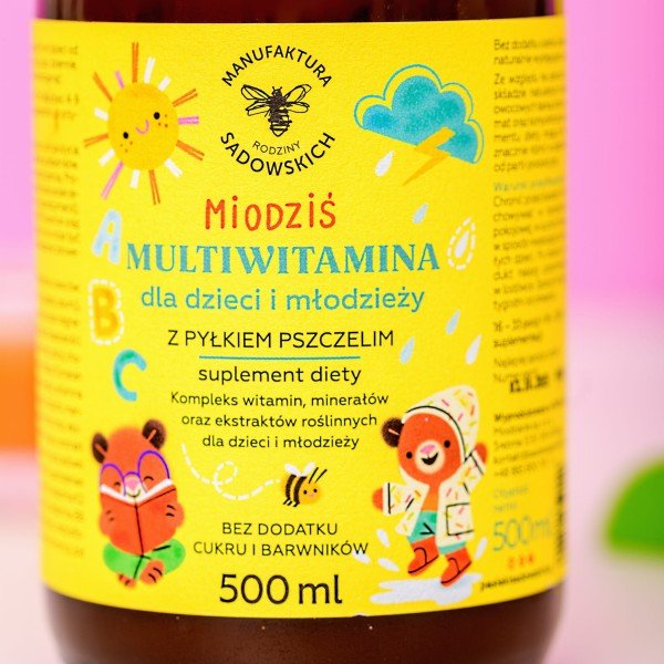 Sadowski bee Gardens Multivitamin for kids and teenagers with bee pollen Honey Bear 500ml - Pasieki Sadowskich - Vesa Beauty