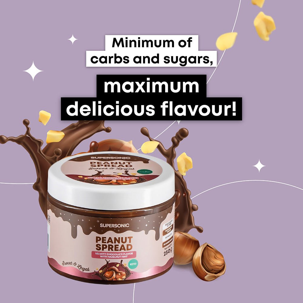 SUPERSONIC Peanut Spread with Velvety Chocolate flavour with Hazelnut hint LOW CARB 250g - SUPERSONIC - Vesa Beauty