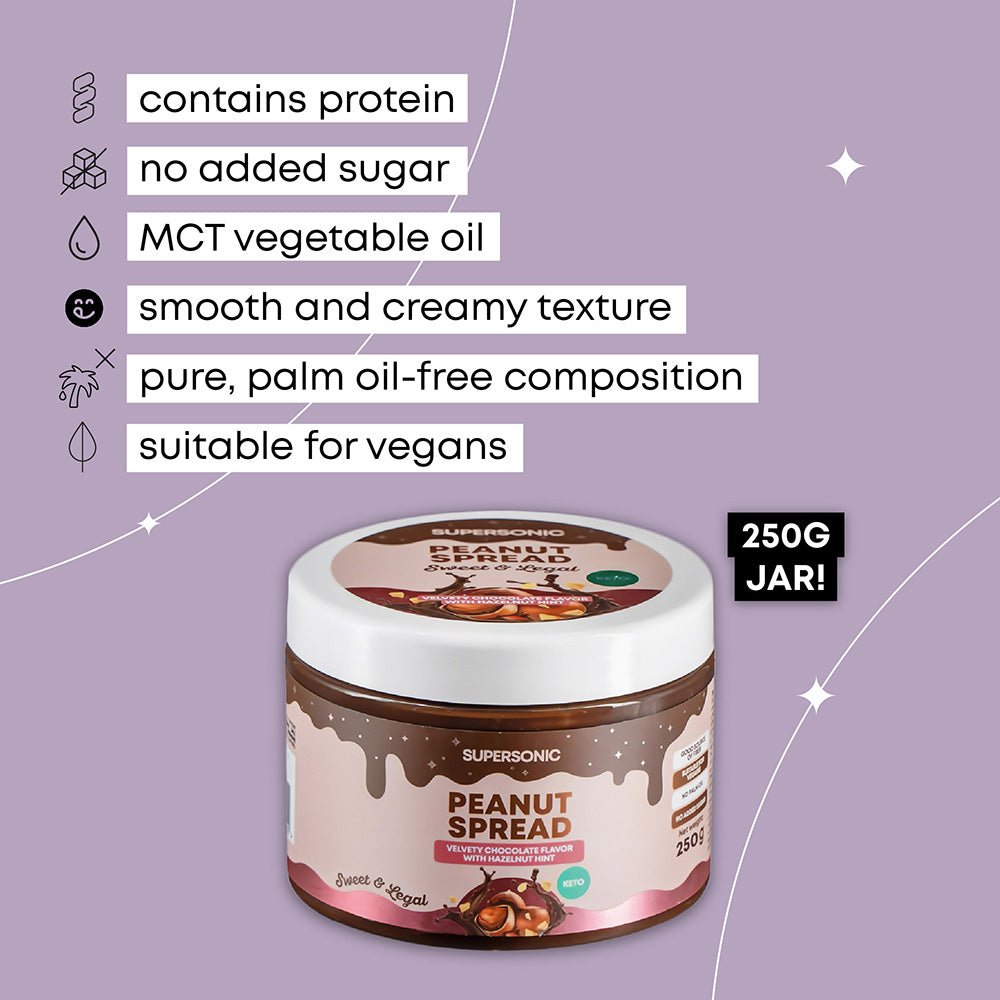 SUPERSONIC Peanut Spread with Velvety Chocolate flavour with Hazelnut hint LOW CARB 250g - SUPERSONIC - Vesa Beauty